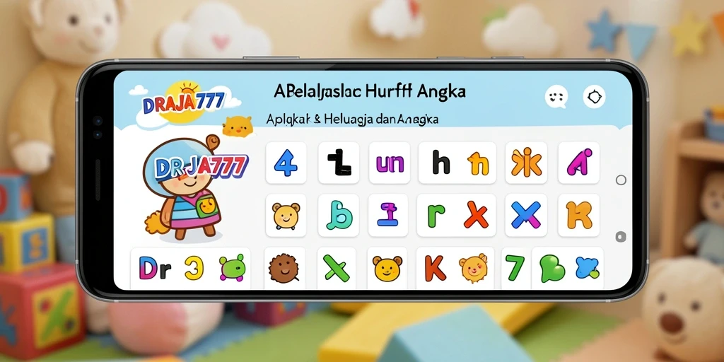 Tampilan antarmuka menarik dari DRAJA777 untuk belajar huruf dan angka.
