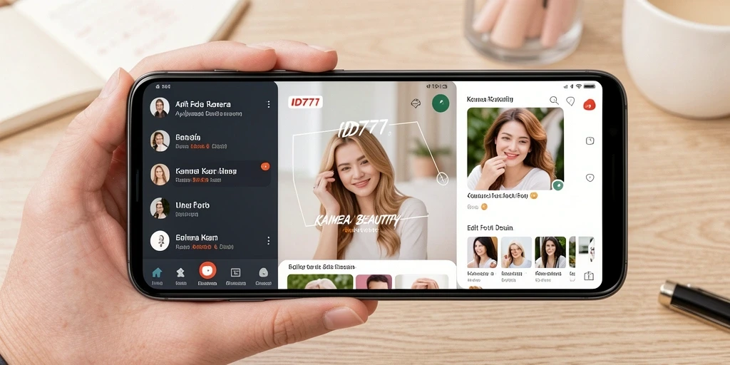 Antarmuka ID777 yang memudahkan pengeditan foto dengan fitur Kamera Beautify.