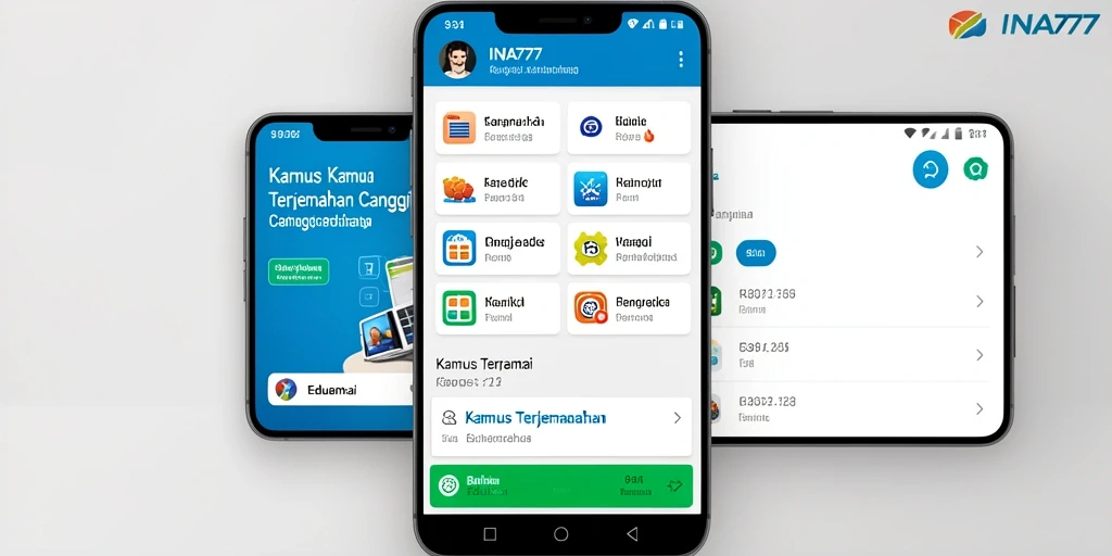 Antarmuka pengguna aplikasi Kamus Terjemahan INA777 yang sederhana dan informatif.