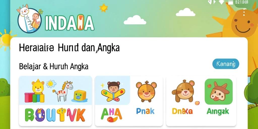 Tampilan antarmuka aplikasi INDAAA yang ceria dan interaktif.