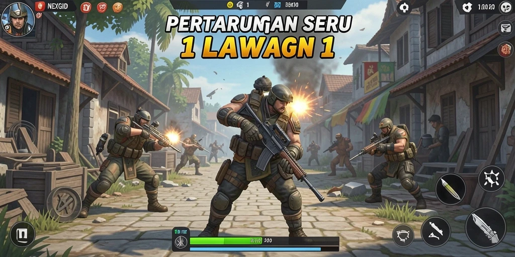 Antarmuka pertarungan NEXGID yang seru dan dinamis.